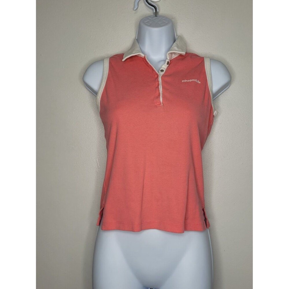 Y2k Aeropostale pink white cropped preppy sleeveless polo size medium FLAW